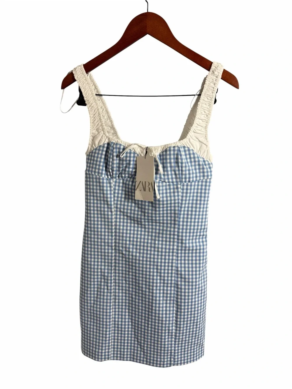 Zara Gingham Chexk Mini Dress Stretch NEW M - Picture 2 of 8